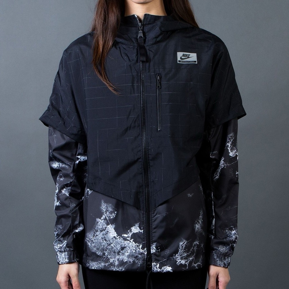 Nike International Windbreaker Jacket Women's‎ XL Black Hooded Active